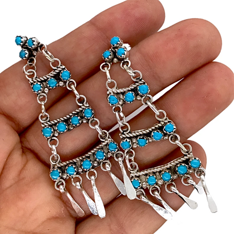 Image of sold Fine Zuni Chandelier Sleeping Beauty Turquoise Earrings - Native American