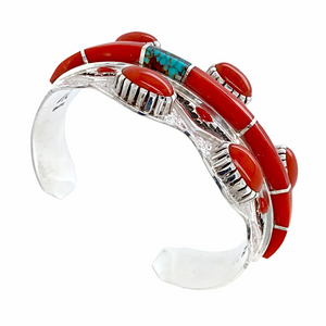 sold Navajo Red Coral & Turquoise Inlay - Michael Perry - Native American