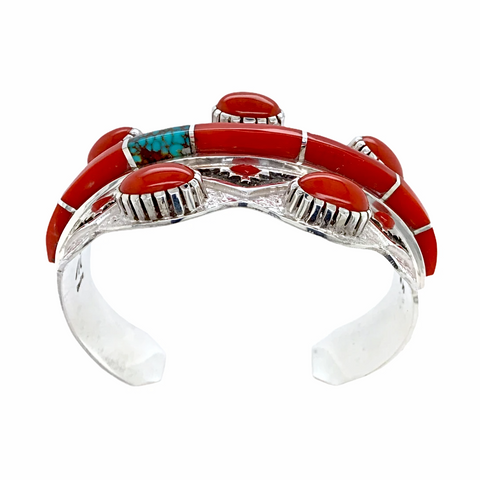 Image of sold Navajo Red Coral & Turquoise Inlay - Michael Perry - Native American