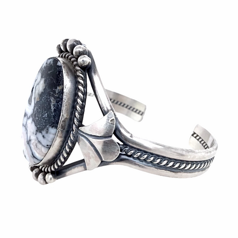 Image of Sold Navajo White Buffalo Stone Twist-Wire Sterling Silver Br.acelet - Mary Ann Spencer - Native American