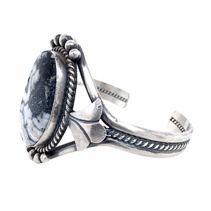 Sold Navajo White Buffalo Stone Twist-Wire Sterling Silver Br.acelet - Mary Ann Spencer - Native American
