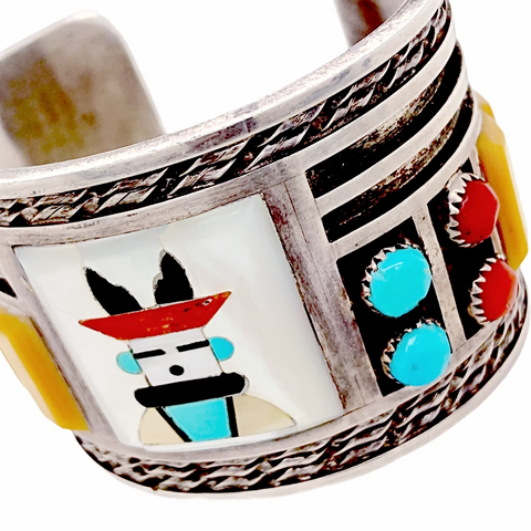 Image of sold Zuni Turquoise, Shell Variety, and Sterling Silver Engraved B.racelet - M.T Panteah - Native American