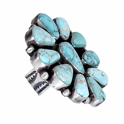 Image of sold Navajo Large 11-Stone Dry Creek Turquoise Cluster Sterling Silver Ring - Bea Tom - Native American