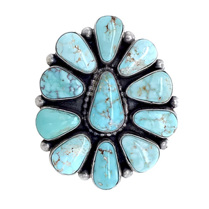 sold Navajo Large 11-Stone Dry Creek Turquoise Cluster Sterling Silver Ring - Bea Tom - Native American