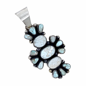Sold Navajo Dry Creek Turquoise Long Cluster Sterling Silver Pendant - Livingston - Native American