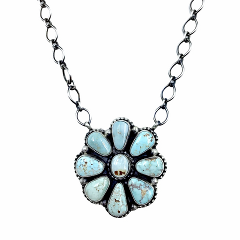 Image of Sold Navajo Dry Creek Turquoise Flower Cluster N.ecklace -Bea Tom - Native American