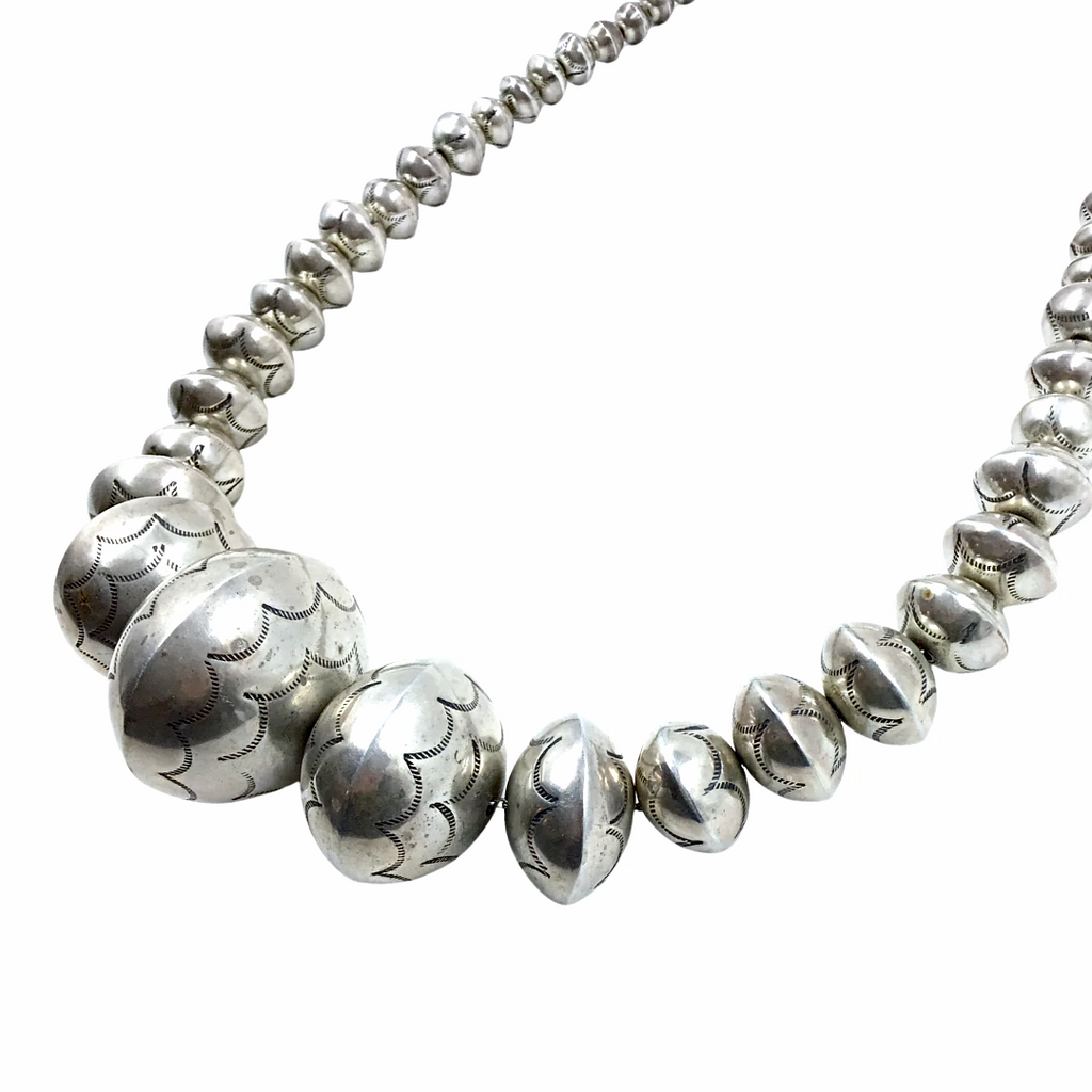 Stamped Sterling Silver Graduated Bead Necklace
