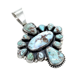 sold Navajo Dry Creek Turquoise Wide Cluster Sterling Silver P.endant - Livingston - Native American