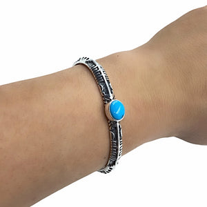 sold Authentic Navajo Deep Engraved Sleeping Beauty Turquoise B.racelet - Native American