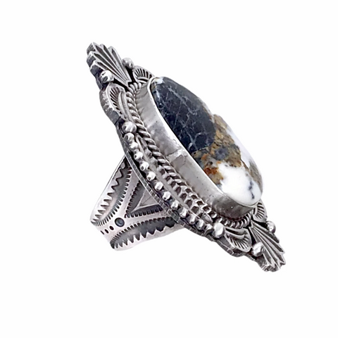 Image of sold Navajo Large White Buffalo  Sterling Silver Ring - Mike Calladitto - Native American