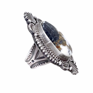 sold Navajo Large White Buffalo  Sterling Silver Ring - Mike Calladitto - Native American