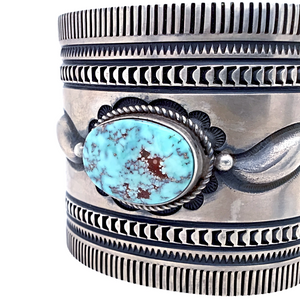 sold Navajo Large Dry Creek Turquoise Triple Stone Sterling Silver Br.acelet - Native American