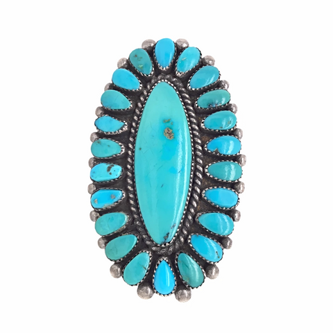 Image of sold Large Authentic Zuni Sleeping Beauty Turquoise Cluster Sterling Silver Ring - Alice Quam - Native American