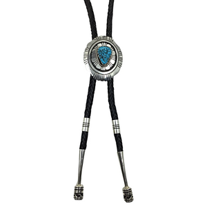 sold Navajo Rough Kingman Turquoise Engraved Sterling Silver B.olo Tie - Tommy & Rosita Singer - Native American