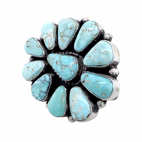 Image of sold Navajo Large 11-Stone Dry Creek Turquoise Cluster Sterling Silver Ring - Bea Tom - Native American