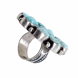 sold Navajo Large 11-Stone Dry Creek Turquoise Cluster Sterling Silver Ring - Bea Tom - Native American