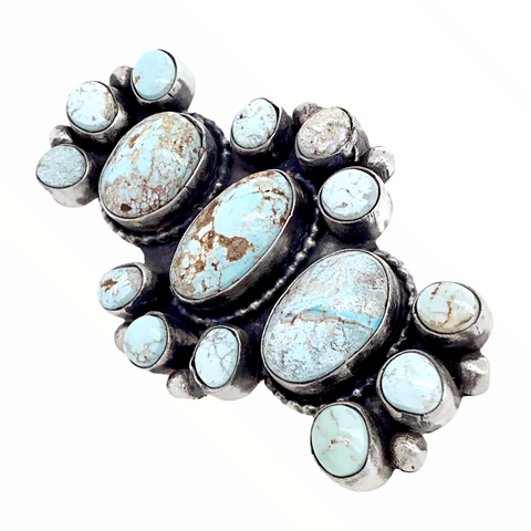 Image of Sold Large Navajo Dry Creek Turquoise Long Cluster Ring -Bobby Johnson - Native American