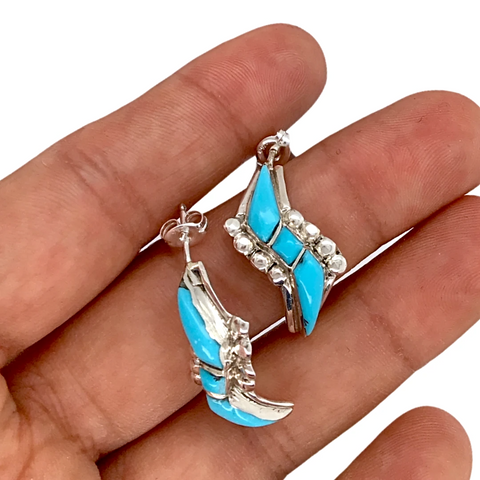 Image of Sold Fine Zuni Small Sleeping Beauty Turquoise Earrings - Native American