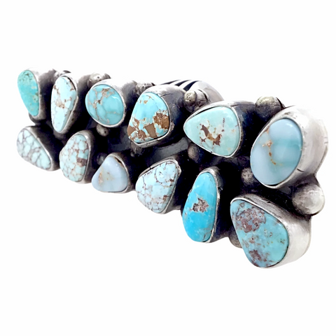 Navajo Large 12-Stone Dry Creek Turquoise Cluster Sterling Silver Ring - Sheila Becenti - Native American