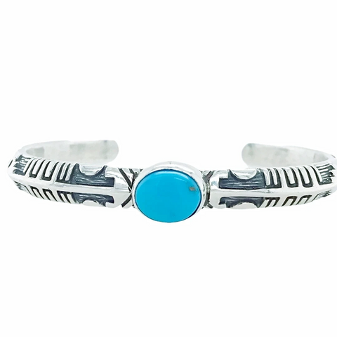 Image of sold Authentic Navajo Deep Engraved Sleeping Beauty Turquoise B.racelet - Native American