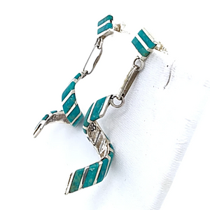 sold Fine Zuni Swirl Inlay Turquoise Dangle Earrings - Sterling Silver - Native American