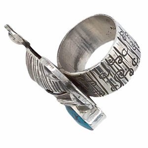 Sold Navajo Kachina Face Turquoise Engraved Detail Sterling Silver Ring - Alex Sanchez - Native American