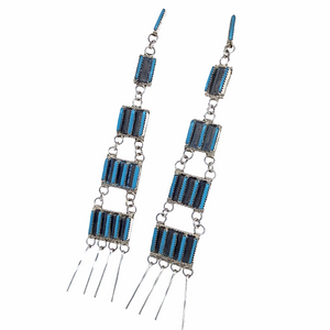 Sold Elegant Zuni Fine Needle Point Sleeping Beauty Turquoise Dangle Earrings - Native American
