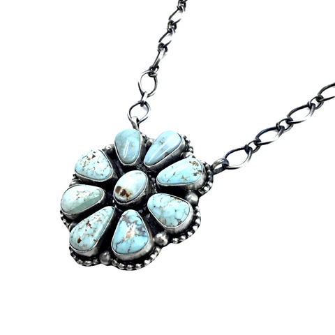Image of Sold Navajo Dry Creek Turquoise Flower Cluster N.ecklace -Bea Tom - Native American