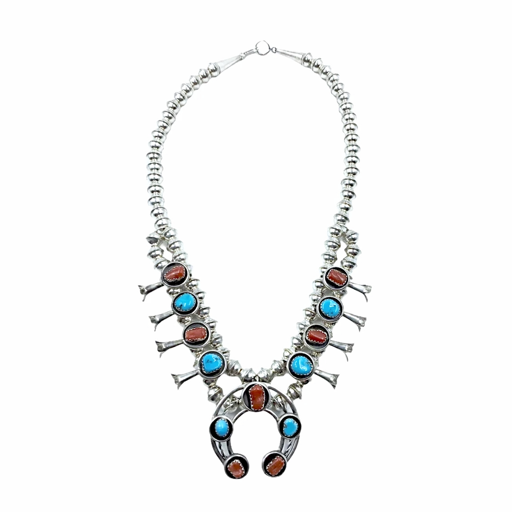 Native American Turquoise Sterling Silver Squash Blossom Necklace | eBay