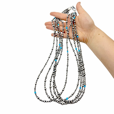 Image of sold Navajo P.earls with Turquoise Beads N.ecklace - 5 strands - Authentic Native American