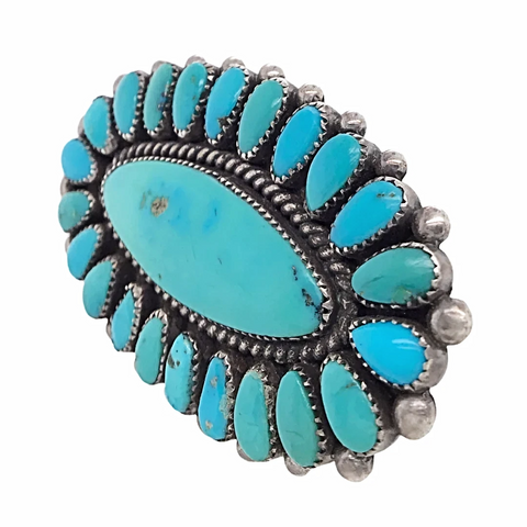 Image of sold Large Authentic Zuni Sleeping Beauty Turquoise Cluster Sterling Silver Ring - Alice Quam - Native American