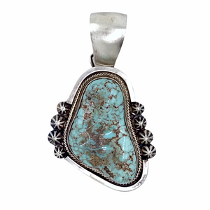 sold Navajo Dry Creek Turquoise Rough Cut Sterling Silver P.endant  -Darryl Livingston - Native American
