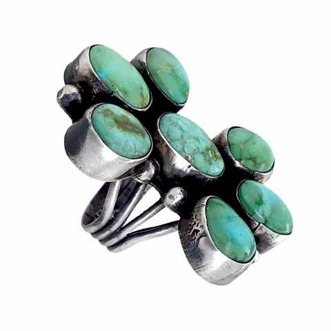 Image of sold Navajo Large Sonoran Gold Turquoise Long Cluster Sterling Silver Ring - Bobby Johnson - Native American