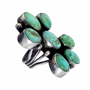 sold Navajo Large Sonoran Gold Turquoise Long Cluster Sterling Silver Ring - Bobby Johnson - Native American