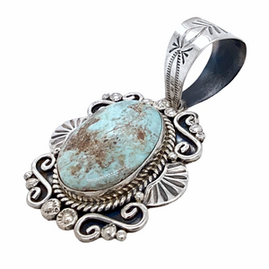 Sold Navajo Dry Creek Turquoise Stamped Sterling Silver P.endant  - Mary Ann Spencer - Native American