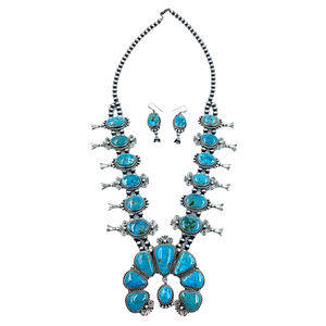 sold Navajo Kingman Turquoise S.quash Blossom Dangle Set - Mary Ann Spencer - Native American