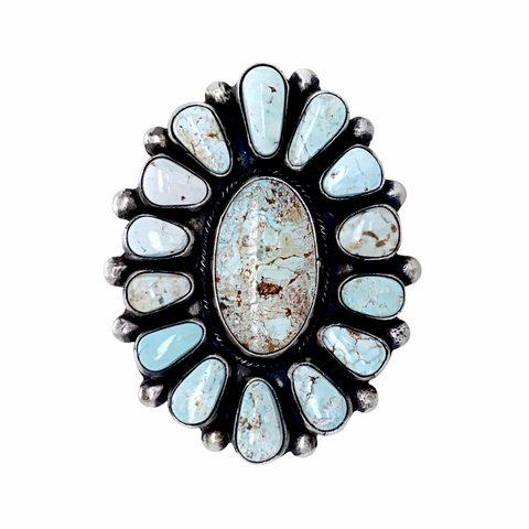 Image of Sold Large Navajo Dry Creek Turquoise Many Stones Cluster Ring - Bobby Johnson - Native American