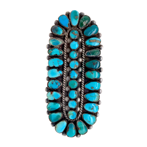 Image of sold Large Kingman Turquoise Long Cluster Sterling Silver Ring - Native American