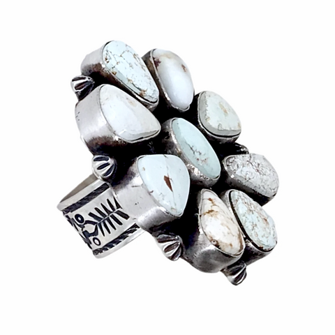 Image of sold Navajo Large 9-Stone Dry Creek Turquoise Cluster Sterling Silver Ring - Bea Tom - Native American