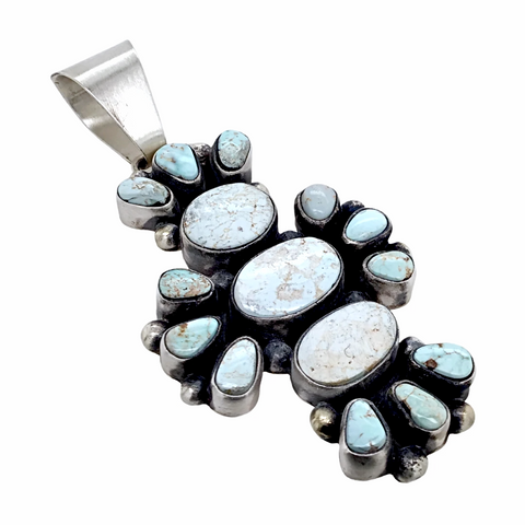 Image of Sold Navajo Dry Creek Turquoise Long Cluster Sterling Silver Pendant - Livingston - Native American