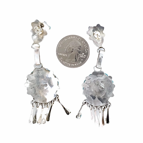 Image of Sold Zuni Petit Point Sleeping Beauty Turquoise Sterling Silver Dangle Chandelier Earrings - Native American