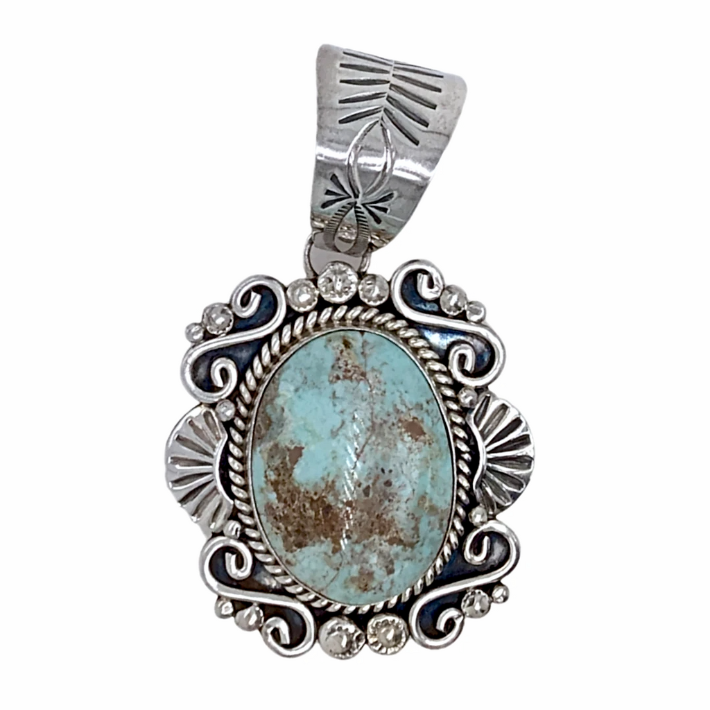 Sold Navajo Dry Creek Turquoise Stamped Sterling Silver P.endant - Mary Ann  Spencer - Native American | Native American Jewelry