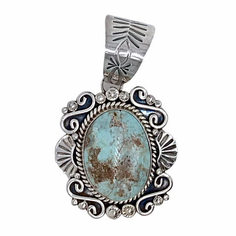 Image of Sold Navajo Dry Creek Turquoise Stamped Sterling Silver P.endant  - Mary Ann Spencer - Native American