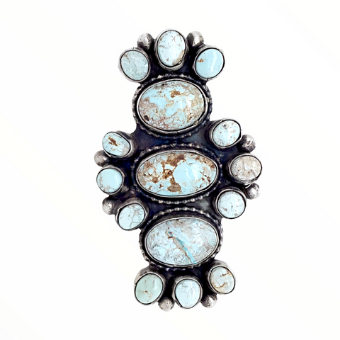 Image of Sold Large Navajo Dry Creek Turquoise Long Cluster Ring -Bobby Johnson - Native American