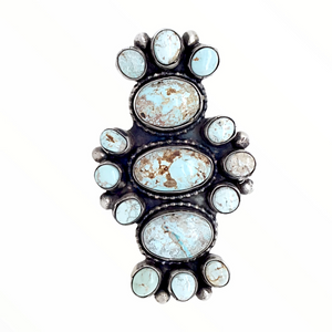 Sold Large Navajo Dry Creek Turquoise Long Cluster Ring -Bobby Johnson - Native American