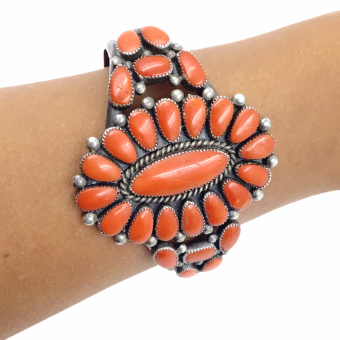 Image of sold Gorgeous Authentic Zuni Red Coral Cluster & Sterling Silver Br.acelet - Alice Quam- Native American