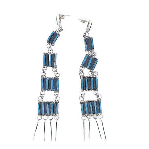 Image of Sold Elegant Zuni Fine Needle Point Sleeping Beauty Turquoise Dangle Earrings - Native American