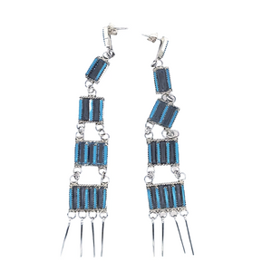 Sold Elegant Zuni Fine Needle Point Sleeping Beauty Turquoise Dangle Earrings - Native American