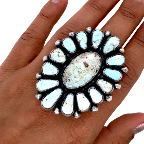 Image of Sold Large Navajo Dry Creek Turquoise Many Stones Cluster Ring - Bobby Johnson - Native American