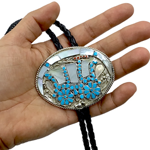 sold Zuni Wagon Turquoise, Coral, Mother of Pearl Inlay   - Native American